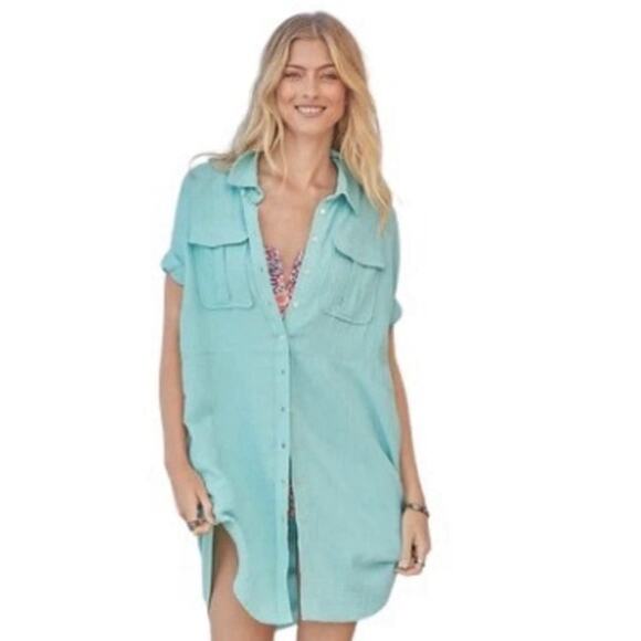 Sundance Dresses & Skirts - Sundance Women’s Blue Button up Collared Gauzy Boho Shirt Dress Sz Small